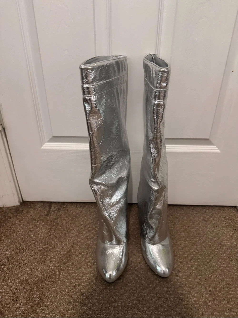Metallic Silver Over-the-Knee Boots for Women